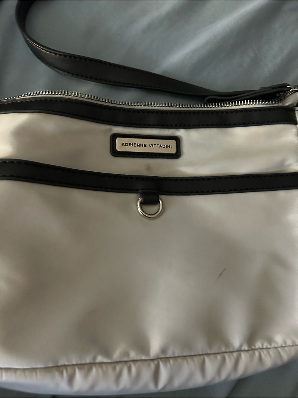 Adrienne Vittadini White and Black Trim Messenger Bag